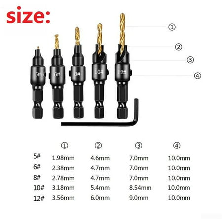 Cuts Plugs with Cordless Drills ~5/32” Countersink and Plug WoodOwl 58S-14 Plug Cutter/Countersink Set 4 mm ~13/32” Pilot Hole and 10.5 mm
